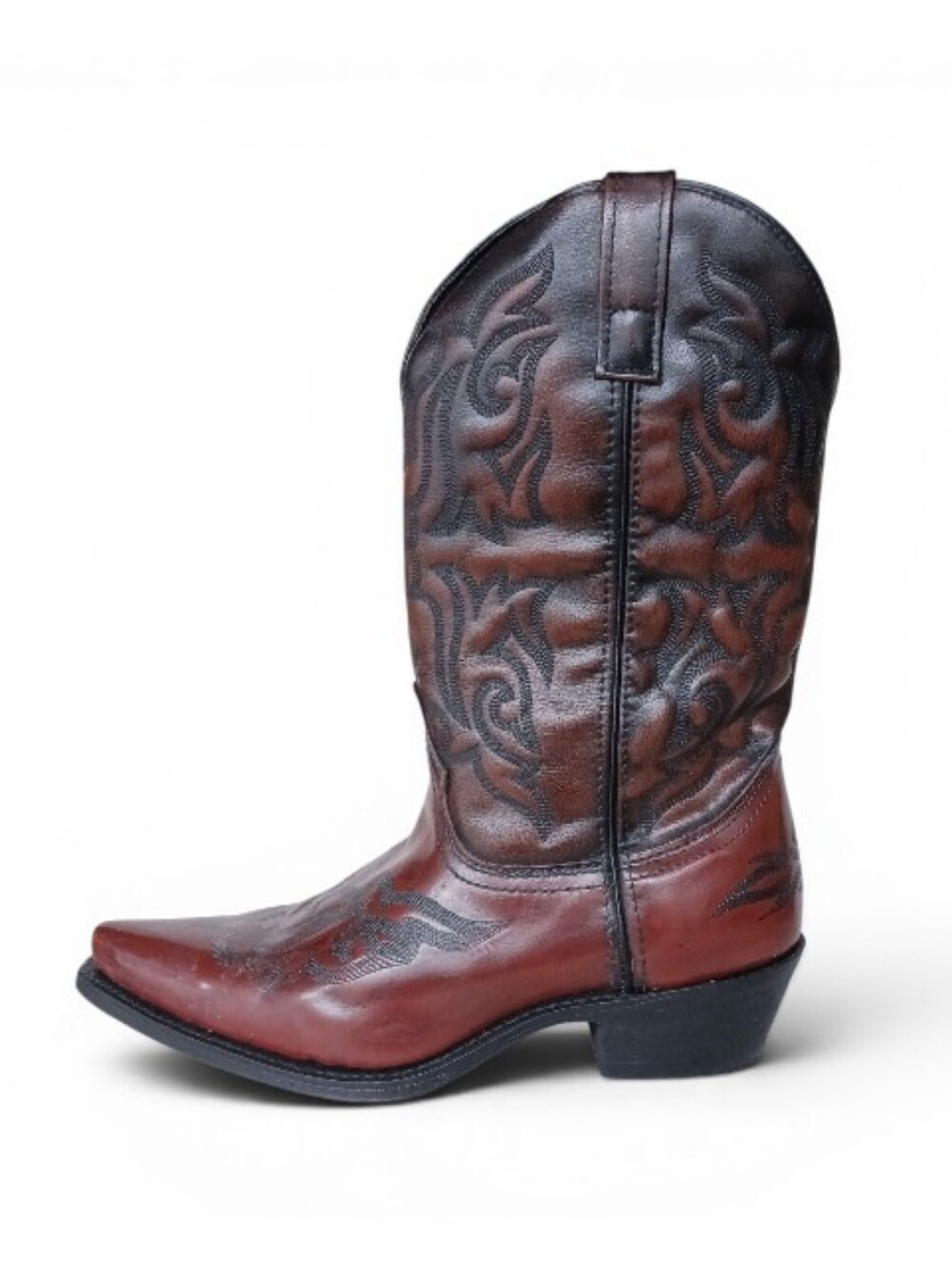 Laredo Hawk Men's 9.5 Brown Black Leather Western Cowboy Pull-on Snip Toe Boots